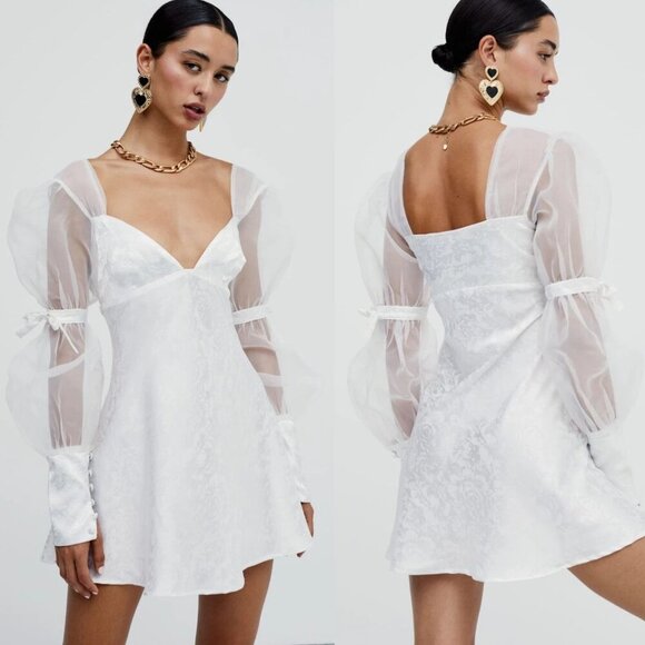 New! For Love and Lemons Gabrielle White Puff Sleeve Mini Dress 10974 - Picture 1 of 9